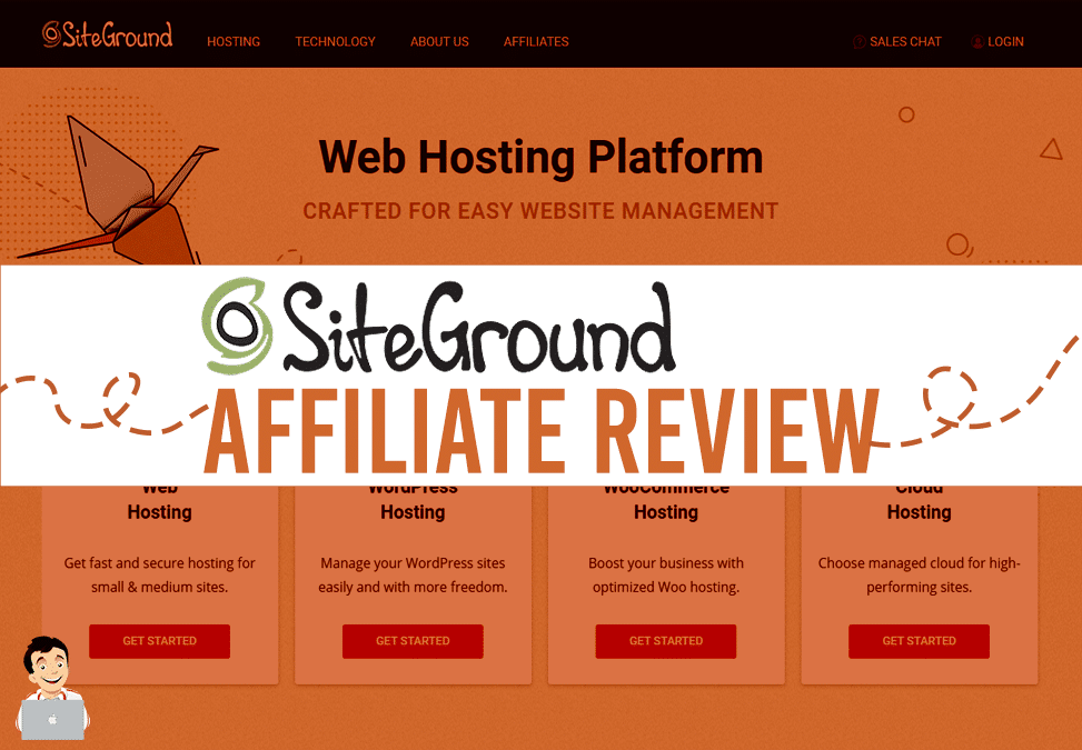SiteGround web hosting dashboard with performance and security features displayed